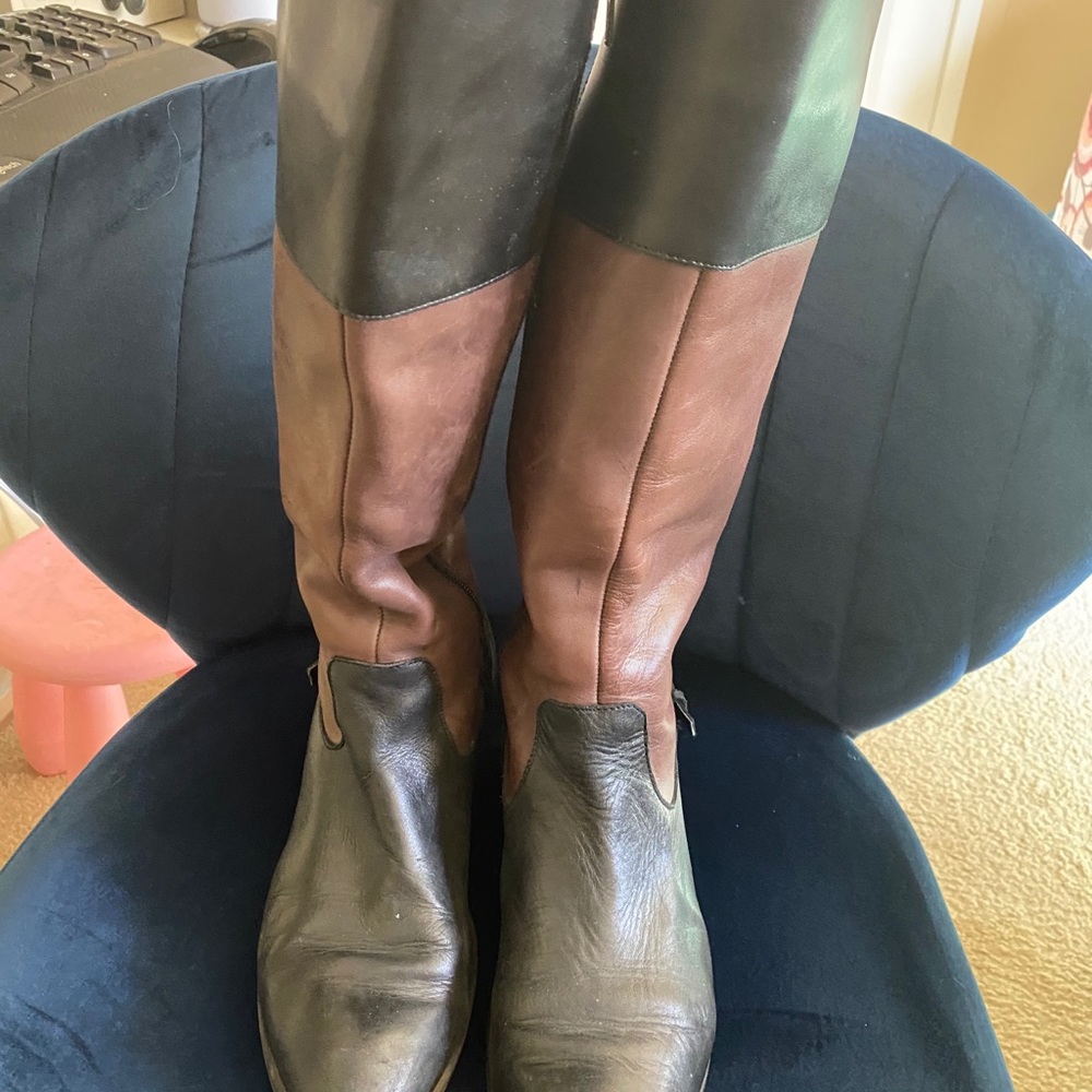 Tall Lauren Black and Brown Leather Boots